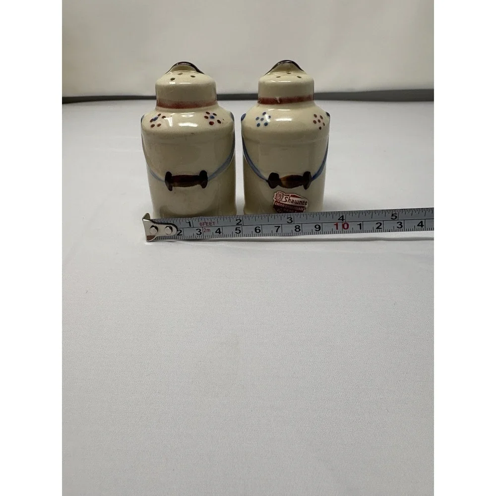 Vintage Shawnee Milk Cans Cottage Salt & Pepper Shakers White W/ Dot Flowers MCM